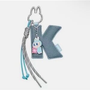Blue Plaid 'C' Keychain with Bunny Charm